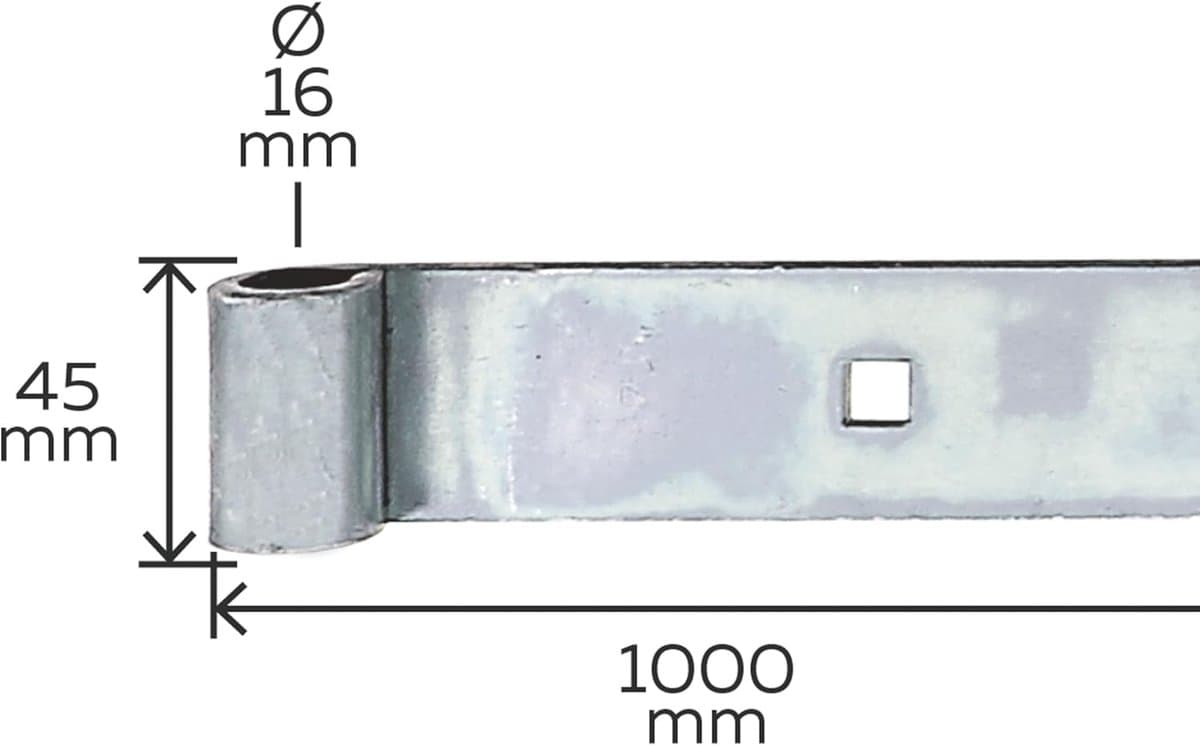 Deurhengen - Heng met plaatduim - Draaiende deuren bevestigen - Galvanisch verzinkt staal - 1000 x 45 mm - Zilverkleurig