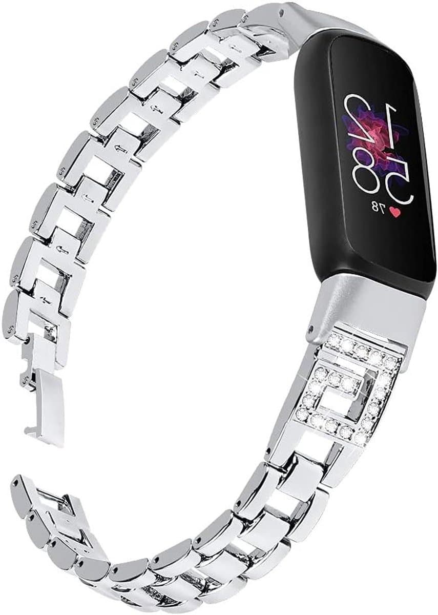 Metalen band Fitbit Luxe - RVS armband - Activiteitstracker - Bling strass design - 198 cm - Zilver