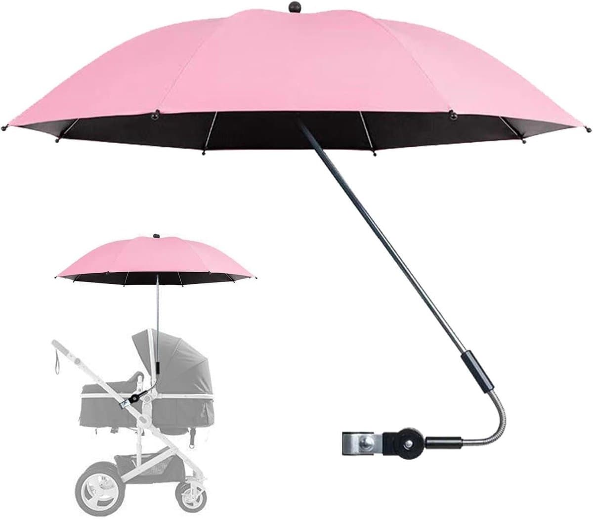 Kinderwagen Paraplu - Zonnescherm Accessoire - Baby Beschermen - 360 Graden Verstelbaar - Extra Groot - Roze