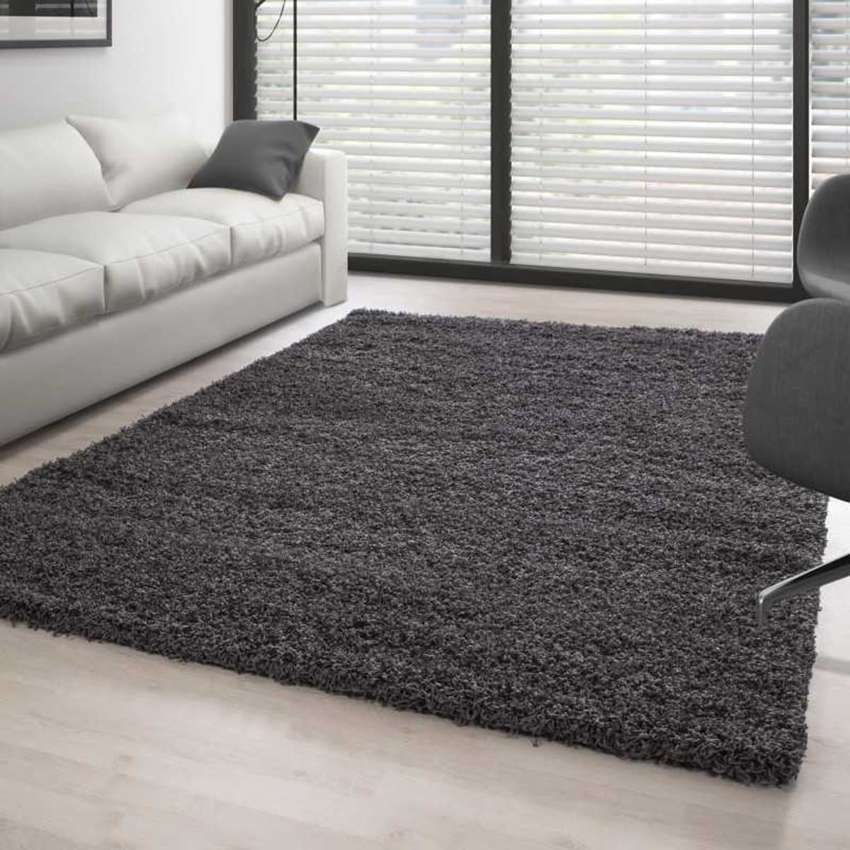 Hoogpolig vloerkleed, effen grijs 80 cm rond