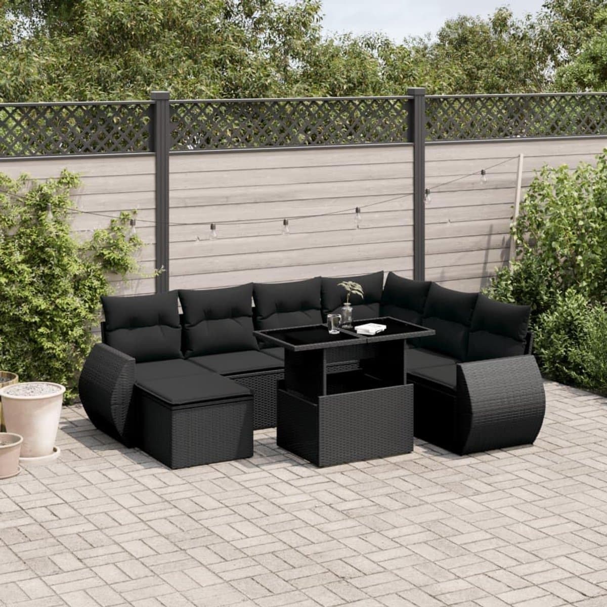 Loungeset met Verstelbare Tafel 5-Delig – Polyrotan Tuinset Lounge & Dining 2-in-1 met Kussens – Modulaire Balkon & Terras Set – Urbanhome