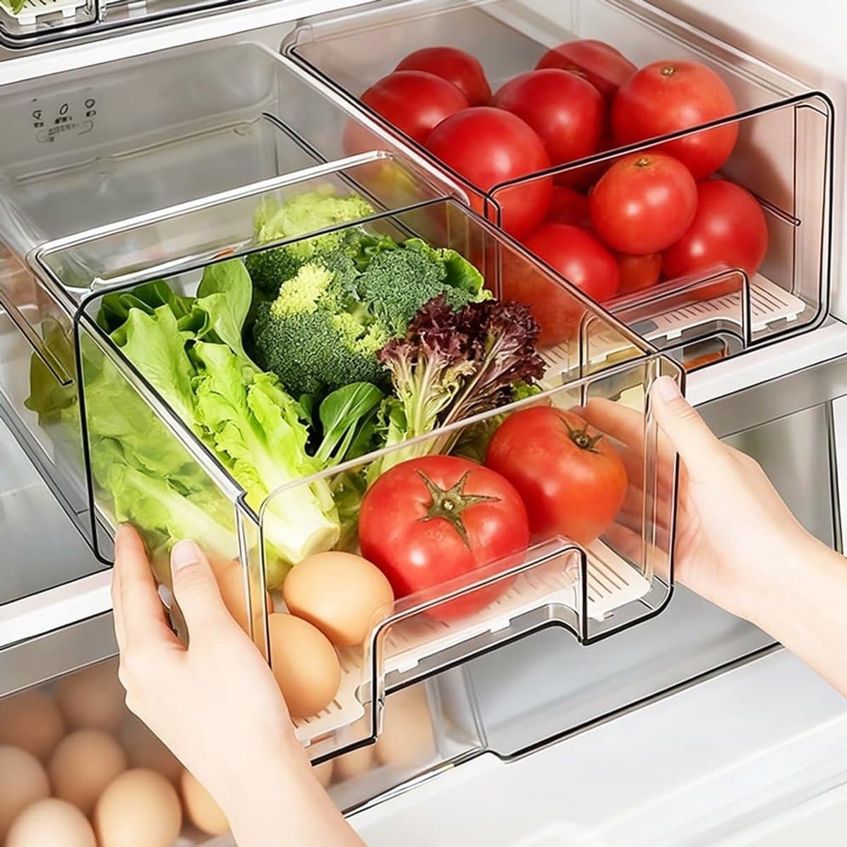 Opbergdoos voor de koelkast - Stapelbare lade voor het organiseren van fruit, groenten en snacks, helder ontwerp
