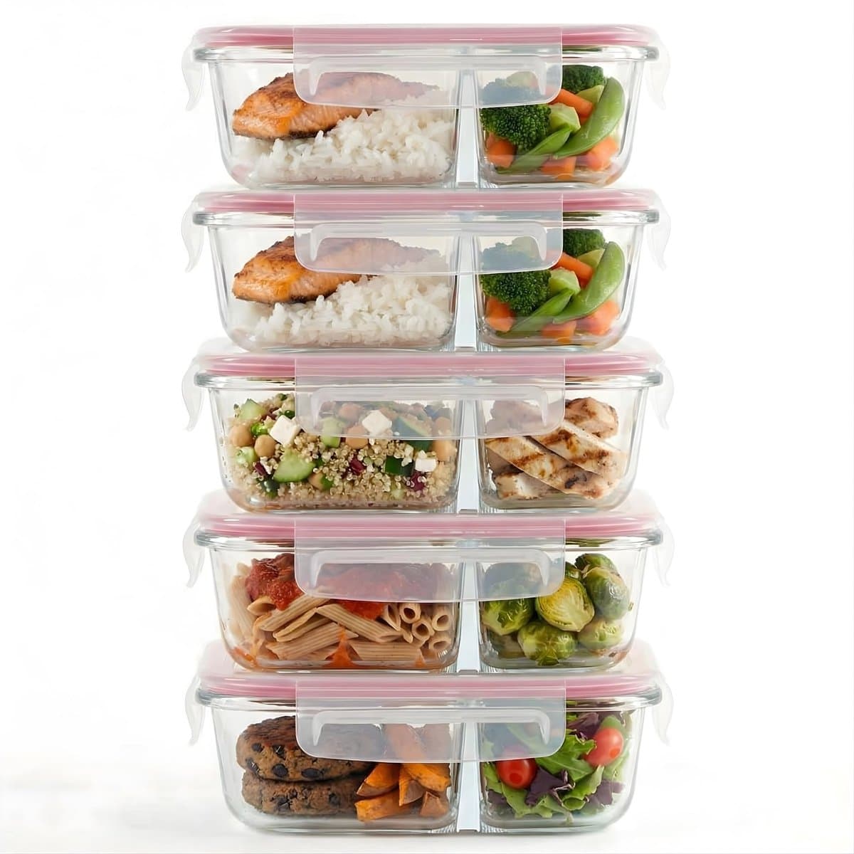 Dailygoods- Maaltijdprep Containers - Glazen Voedselopslag met 2 Compartimenten - BPA-vrij - Lekbestendig - Luchtdicht - Magnetron/Vriezer/Vaatwasserbestendig - Voedselopslagcontainers
