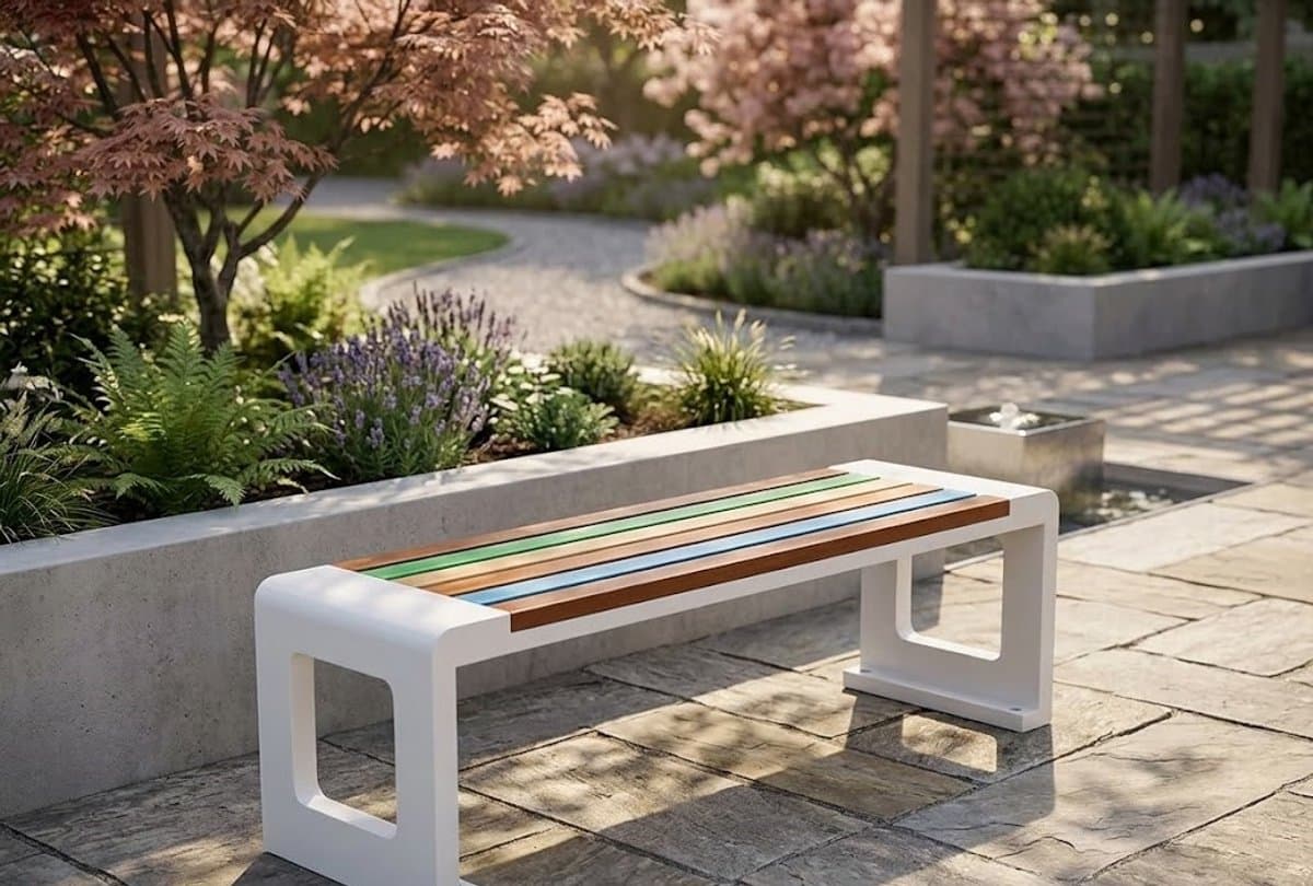 Luxe Weerbestendige Tuinbank 2-Persoons met HDPE Latten & Metalen Frame inclusief Zitkussens – 30 x 20 x 10 mm – Moderne Buitenbank voor Tuin, Balkon & Entree