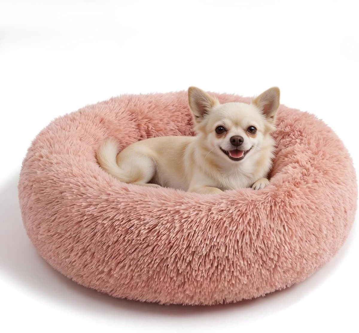 Huisdier mand - Hondenmand puppybed - Rustgevende slaap - Pluizig imitatiebont - 48 cm - Roze