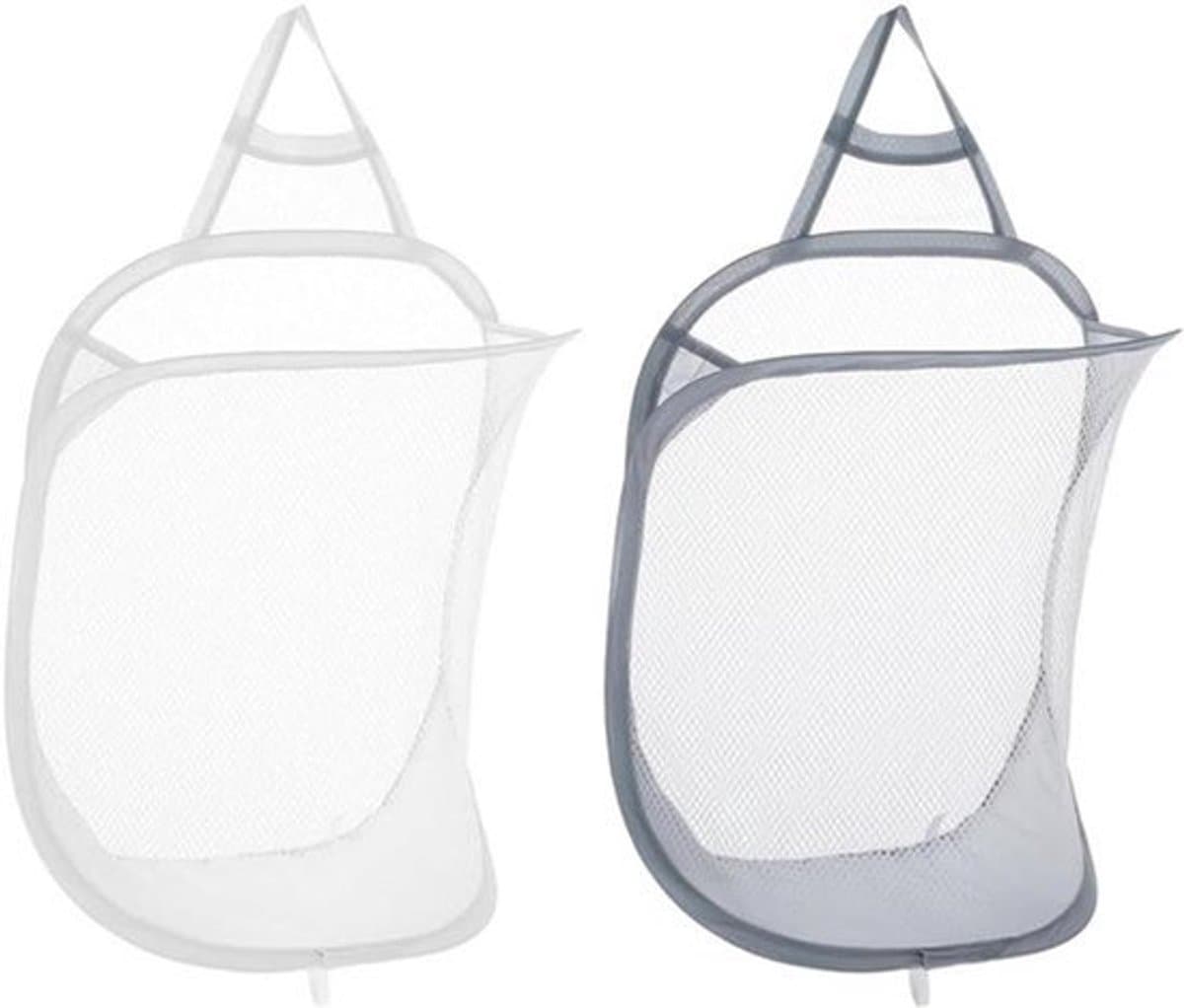 Hangende wasmanden mesh opvouwbaar - set van 2 stuks (wit + grijs)