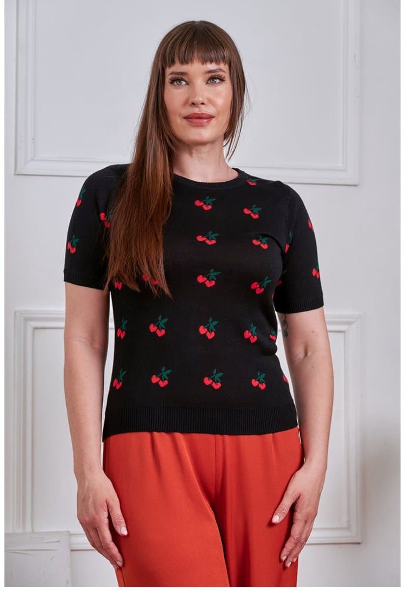Banned - Sonia Fair Isle Cherries Gebreide trui - L - Zwart