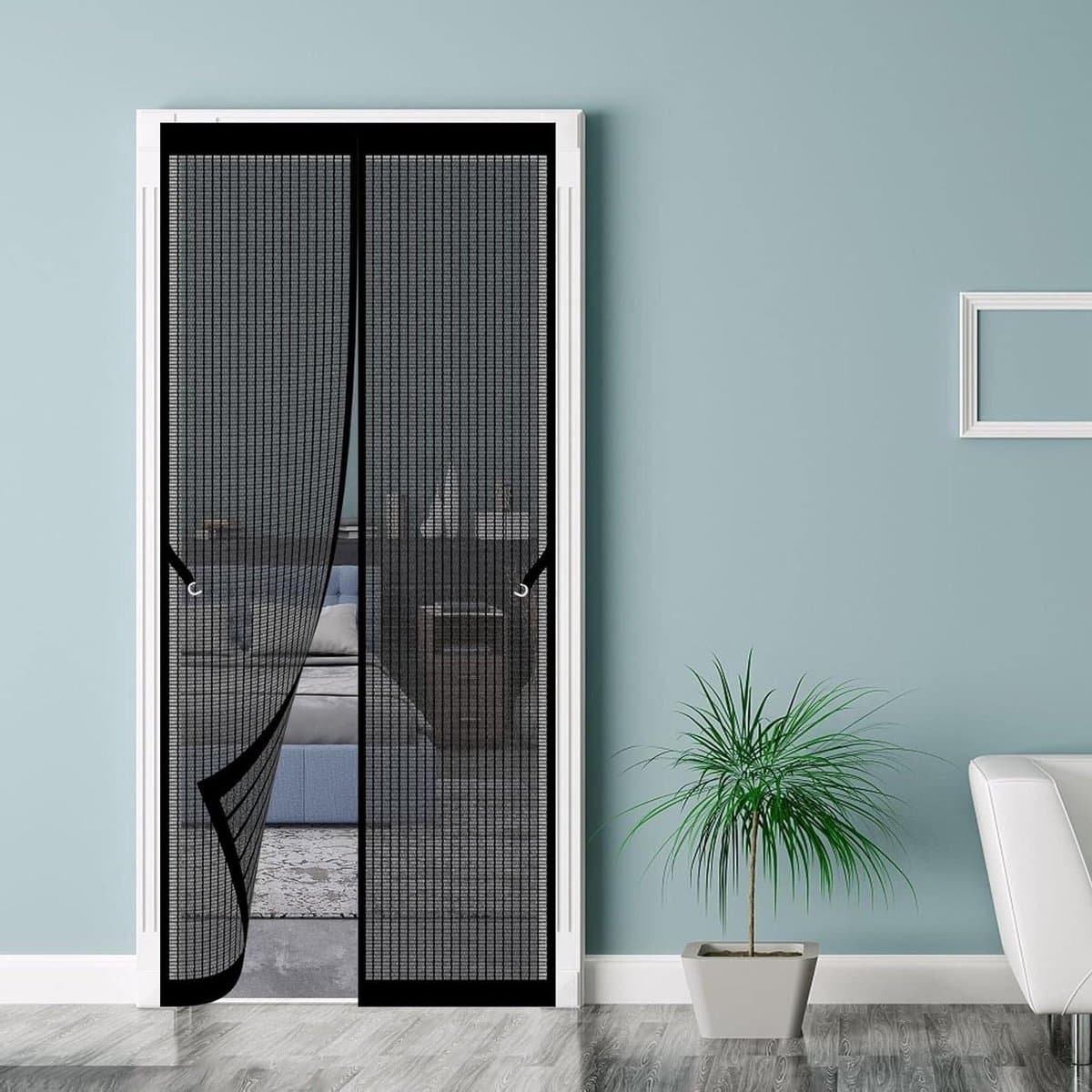 Horrengordijn - Vliegengaas deur - Insecten weren - Automatisch sluitend - 95 x 255 cm - Zwart