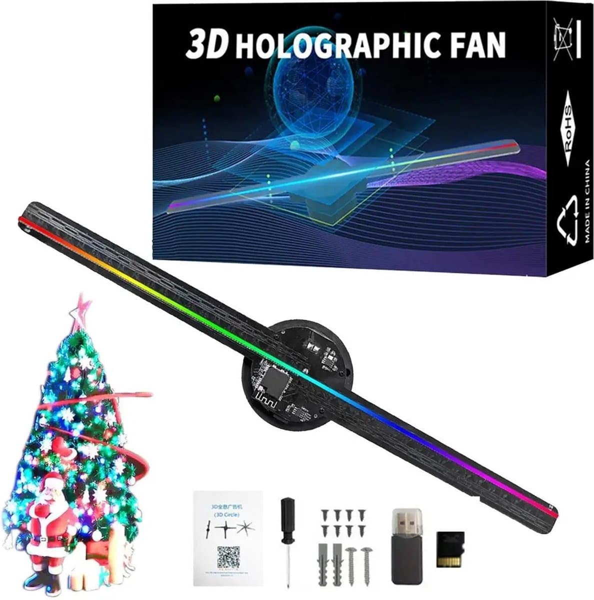 FIBILA 3D Ventilator Hologram Projector - Bewegend Beeldreclame - Wifi Display Reclame - Holografisch - LED - 42 cm