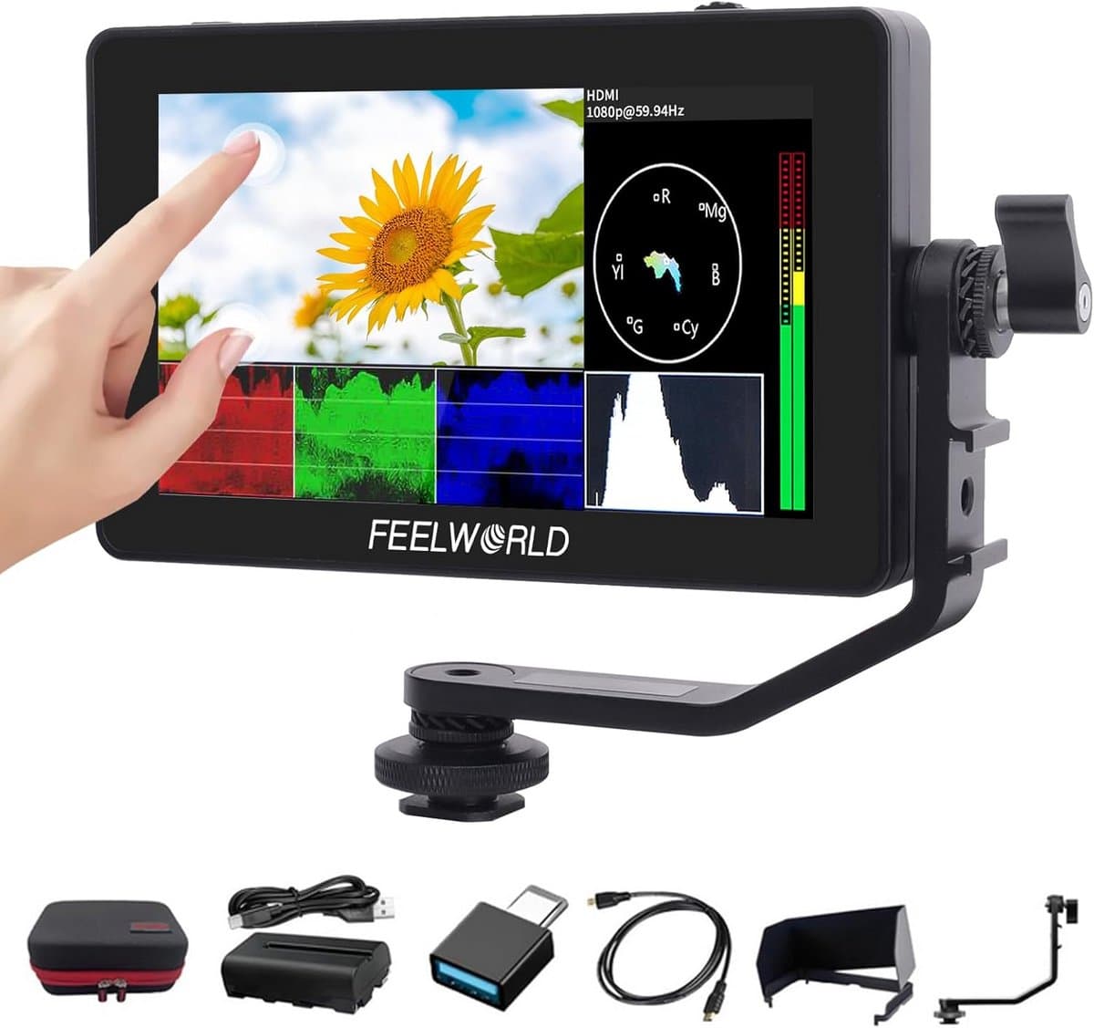 Camera Veldmonitor - Scherp Beeldscherm - Video Opnames - HDR Touch Screen - 6 Inch - Zwart