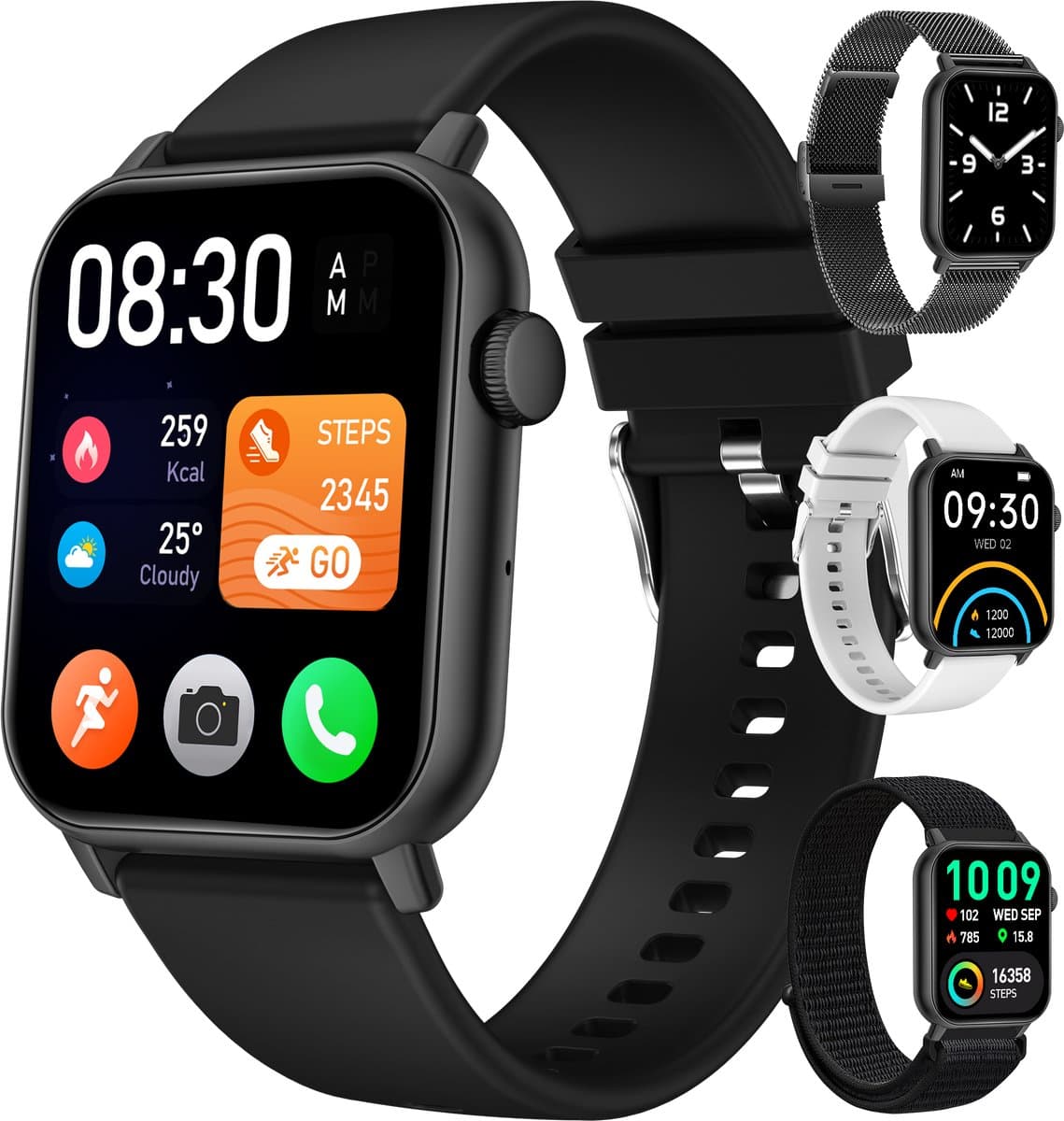 Siltcon® Smartwatch Heren & Dames Pro - Sporthorloge Dames & Heren - Stappenteller Horloge - Hartslagmeter – Bloeddrukmeter - Slaapmonitor - Saturatiemeter – Smartwatch Dames, Heren & Kinderen - Elke Smartphone - RVS - Elke pols - Incl. 4 Bandjes
