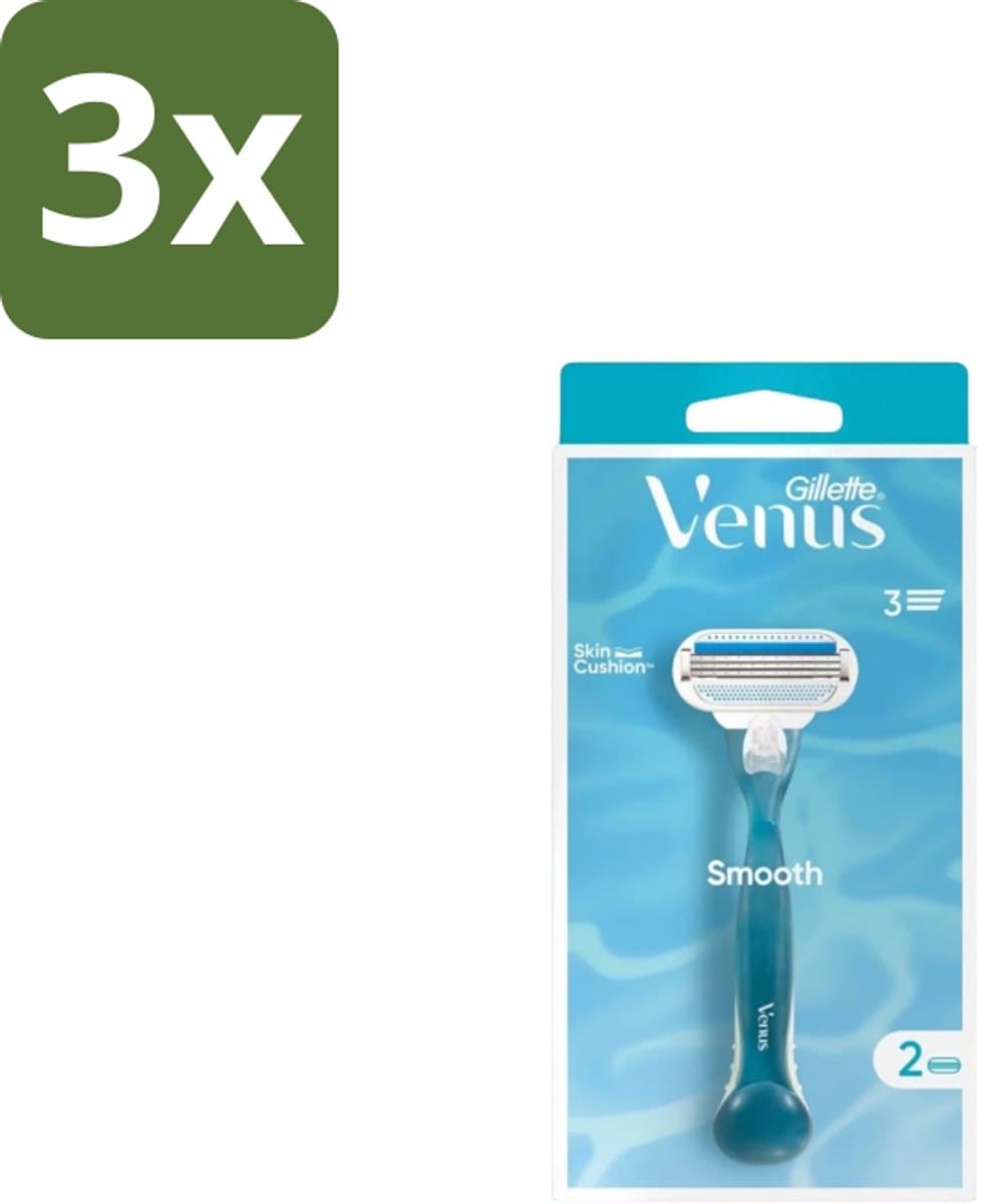 Gillette - Venus Smooth – Rondingvolgende Mesjes – Handvat + 2 Navulmesjes - Bulkverpakking - 3 stuks