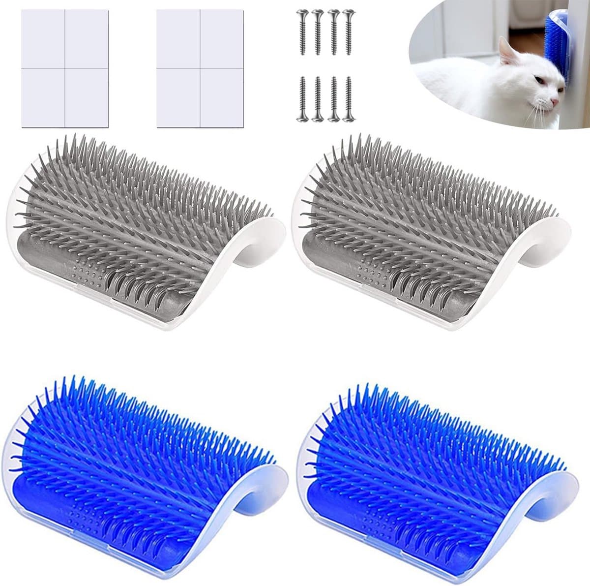 Kattenborstel Set - Vachtverzorging Borstel - Zelfverzorging Katten - Inclusief Montage Materiaal - 4 Stuks - Grijs Blauw