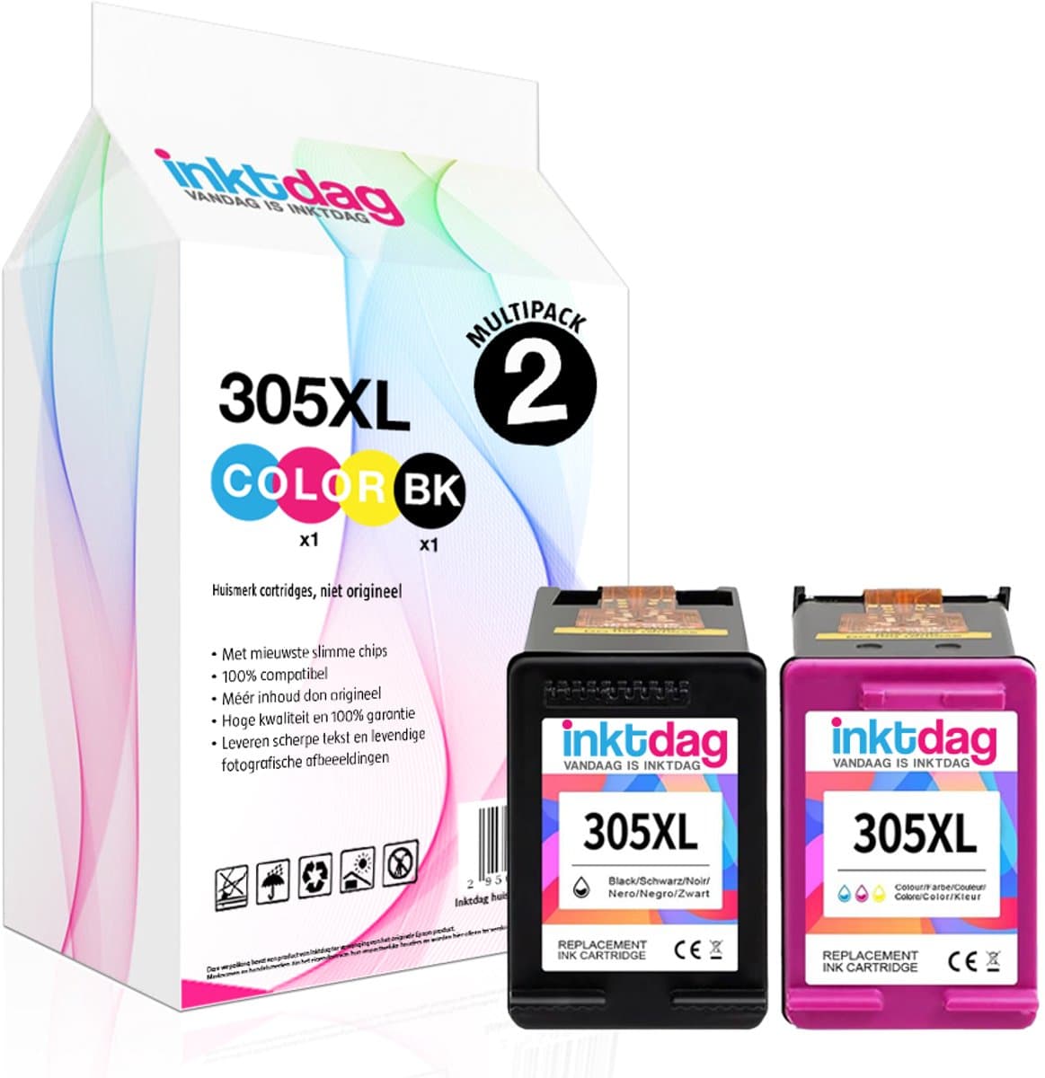 INKTDAG Ink Cartridges voor hp 305 inktcartridges XL Zwart & Kleur – Hoge Capaciteit – Voor HP DeskJet 2700 2710 2720 2722 DeskJet Plus 4100 4120 4130 Envy 6000 6010 6020 6032 Envy Pro 6400 6400 644