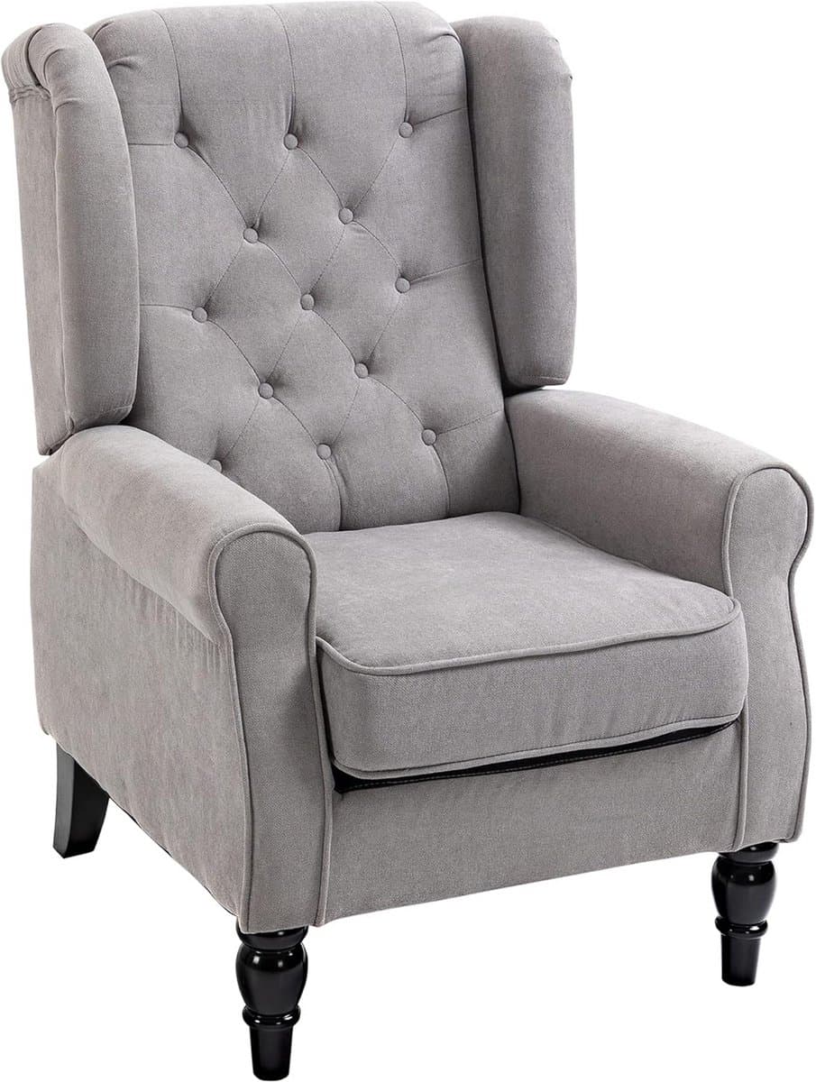 Elegante Gecapitonneerde Fauteuil met Houten Poten, Comfortabele Leeshoek Stoel