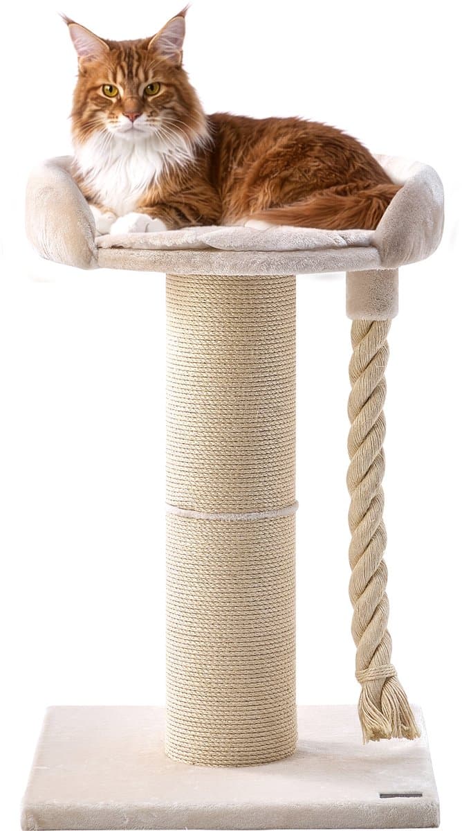 Jake and Jacky Krabpaal voor Grote Katten met Mand - Met Speeltouw - Naturel/Crème - 57x57x90 cm - Ø Sisal Krabpaal 20 cm