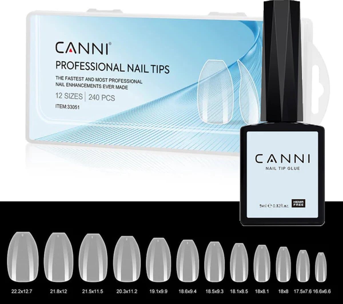 Canni Nagel Tips Mat Kort Coffin met Nagellijm voor Tips - 240 stuks - Nageltips - Nageltips voor Gelnagels - Nagel Tips Acryl - Nepnagels met Lijm - Nagel Tips met Lijm