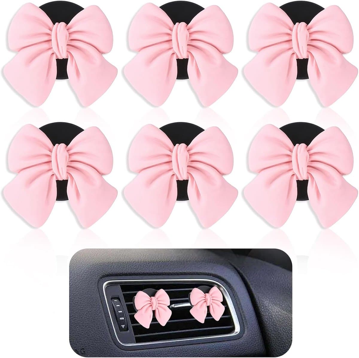 6 Pcs Pink Bow Car Air Freshener Clip Loop,Car Decoration Interior Clip,Pink Interior Accessories,Aromatherapy Essential Oil Diffuser