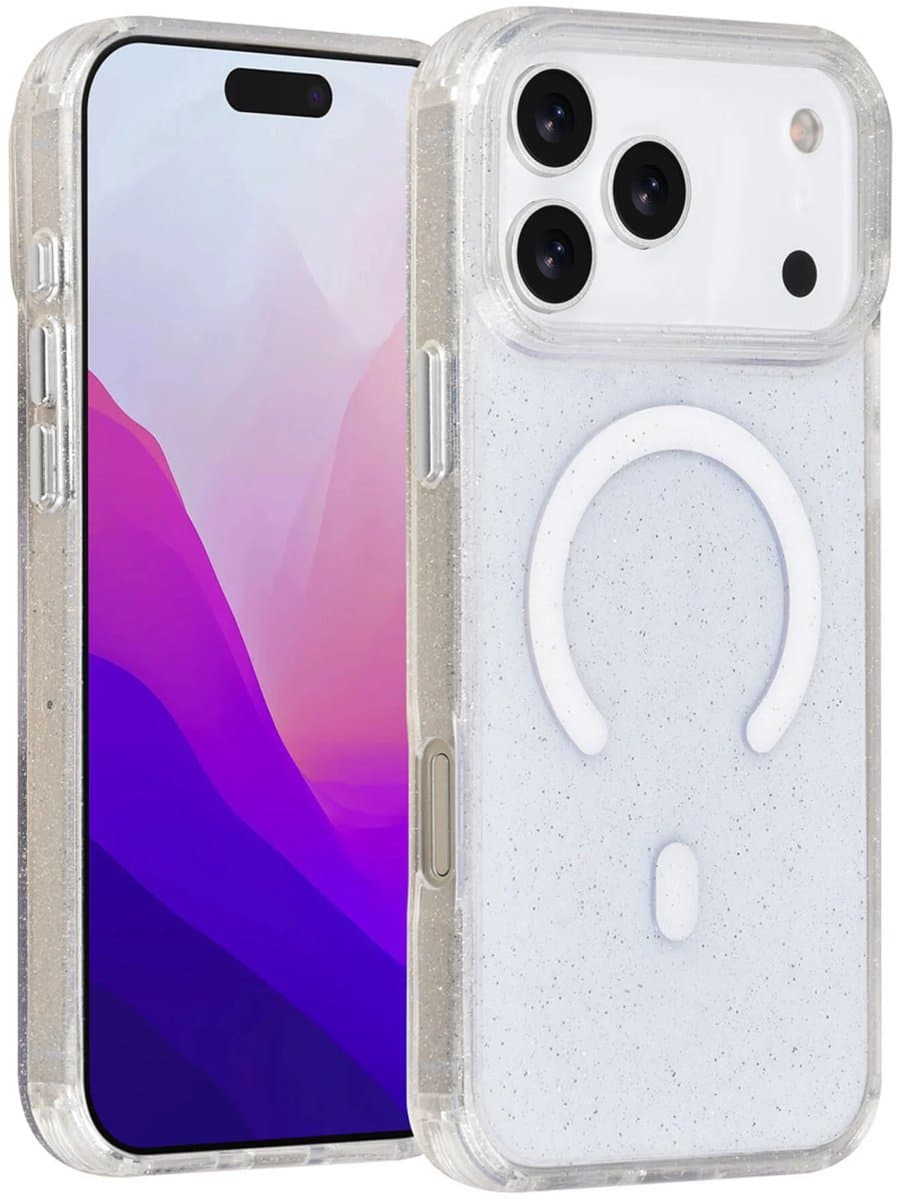 Backcover Hoesje Geschikt voor: iPhone 17 Pro - MagSafe Compatibel – Transparant Glitter Design – Krasbestendig – Slanke Bescherming met Perfecte Pasvorm - Transparant
