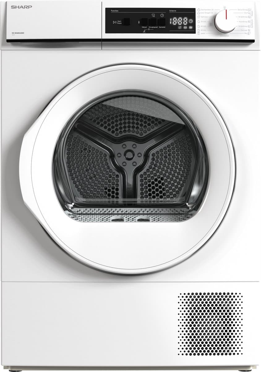 Sharp KDNHA8S6GWDBX - warmtepomp droger - energie klasse D - 15 programma's - LED trommelverlichting - wit