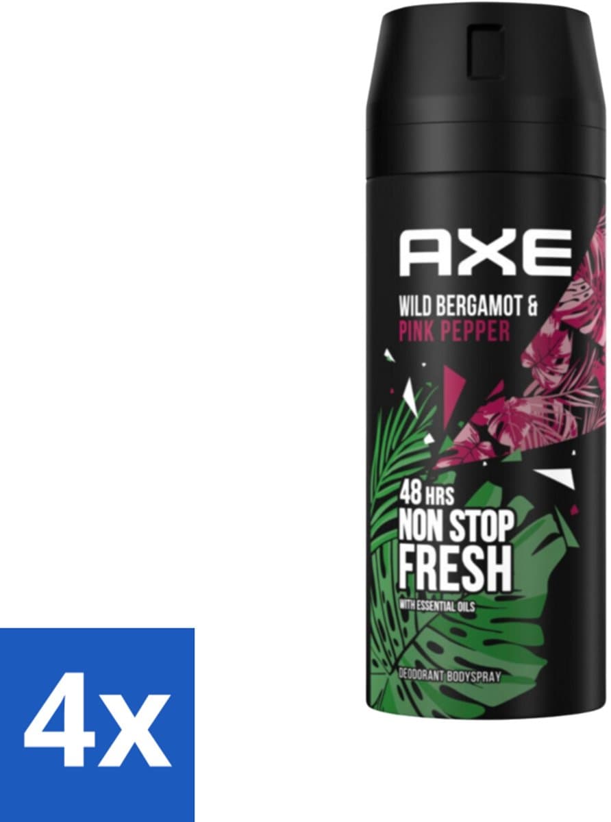 4 x Axe - Deodorant Bodyspray - 48hrs Fresh - Wild Bergamot & Pink Pepper - 150 ml - 48 Uur Deodorant - Deodorant Spray - Axe Deodorant - Bergamot Deodorant - Roze Peper Deodorant