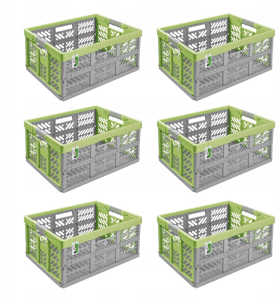 6x Keeeper BEN Opvouwbare Bakken - 45L, 50kg Draagvermogen, Grijsgroen