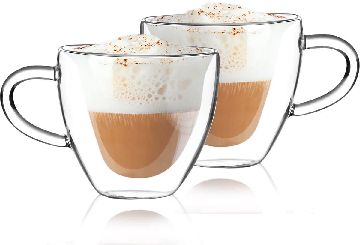HOMLA - Cembra Dubbelwandig Hartvormig Glas - Set van 2 Mok - 0,3L - Hoogte 9 cm - Vaatwasmachinebestendig