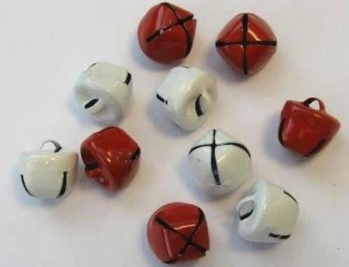 Kerst belletjes rood en wit 12 milimeter 10 Stuks