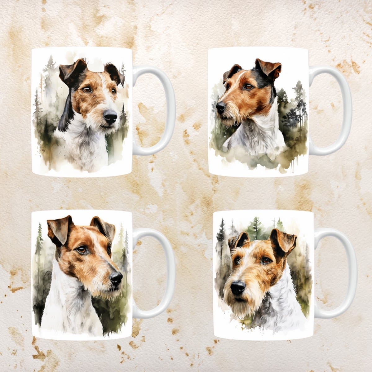 Fox Terriër mokken set van 4, servies voor hondenliefhebbers, hond, thee mok, beker, koffietas, koffie, cadeau, moeder, oma, pasen decoratie, kerst, verjaardag