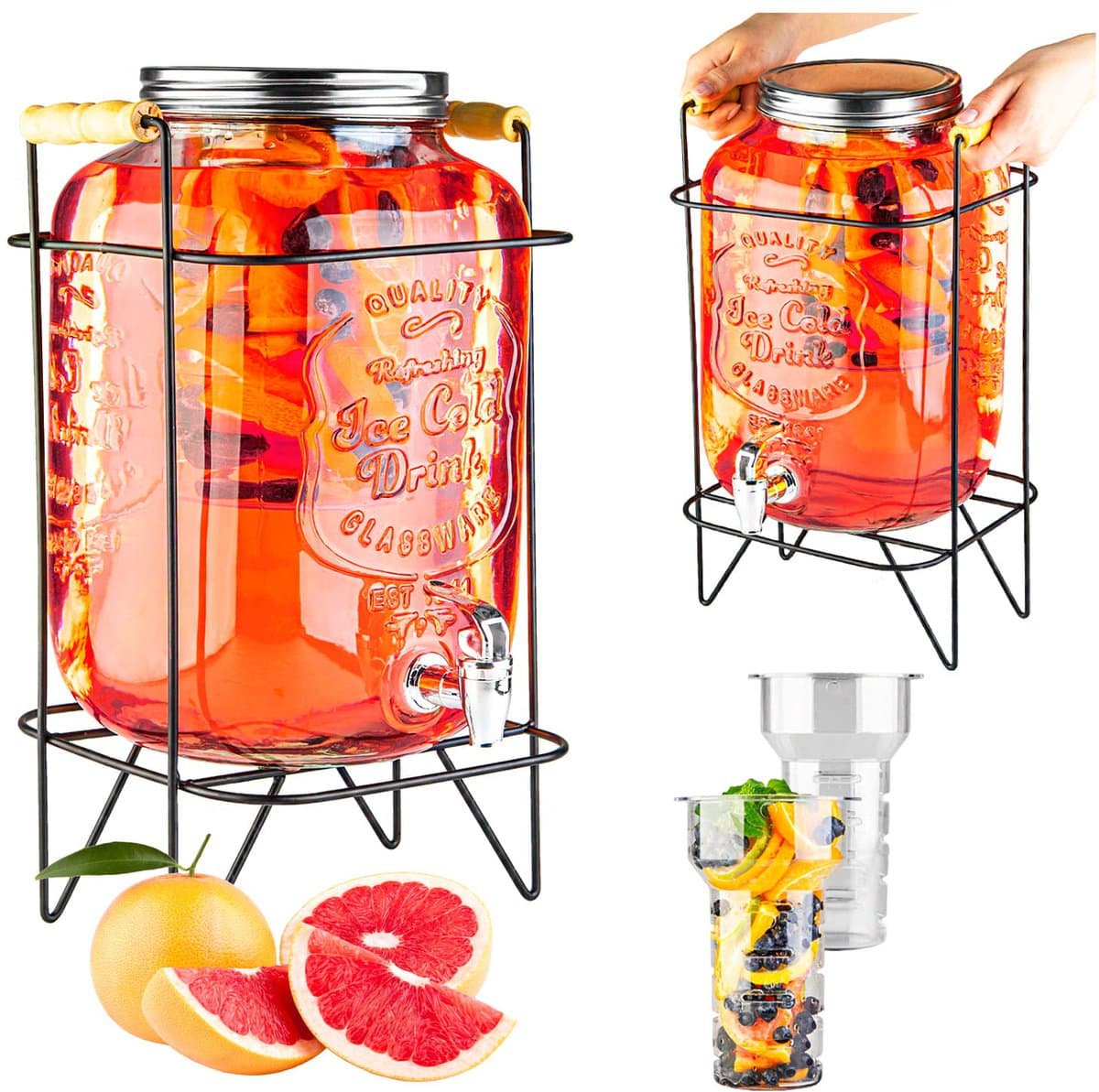 Drankdispenser 8 liter - Limonadetap - Drank dispenser - Met RVS kraantje - met houder - Sapdispenser