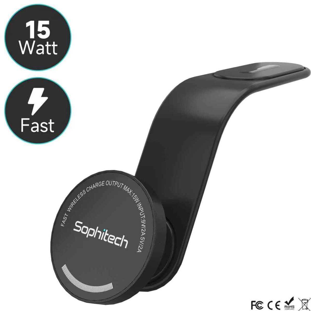 Sophitech FlexMount Telefoonhouder Auto – 15W Draadloze Qi Snellader – MagSafe Compatibel – Buigbare GSM Houder – Voor Ventilatie, Raam & Dashboard – Geschikt voor iPhone & Android