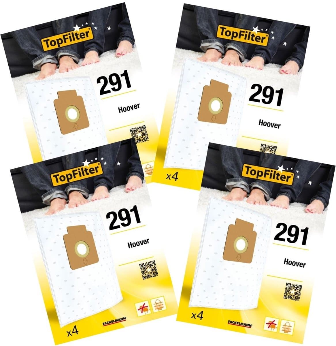 Set van 4 pakketten van 4 stofzuigerzakken 64291 voor Hoover TopFilter Premium