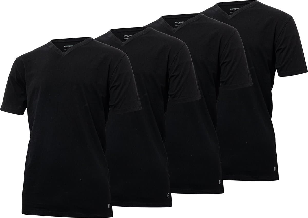 Gentlemen - 4-pak heren T-shirts longfit ( extra lang ) - voorgekrompen - 100% katoen - V-hals - zwart - maat XXL