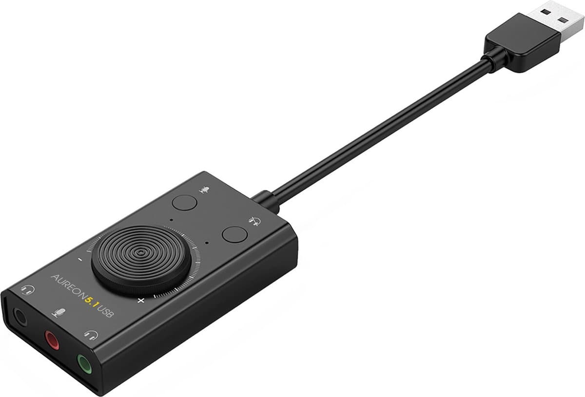 TERRATEC Aureon 5.1 USB - Compacte 5.1 USB Geluidskaart MAC & PC - 2 x Hoofdtelefoon en 1 x Microfoon - mute en volumeregeling - zwart