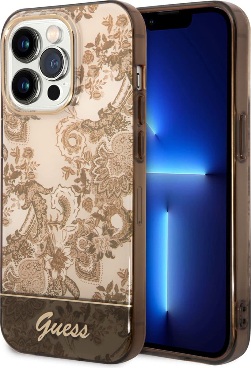 Guess Toile de Jouy Back Case - Geschikt voor Apple iPhone 14 Pro (6.1") - Bruin