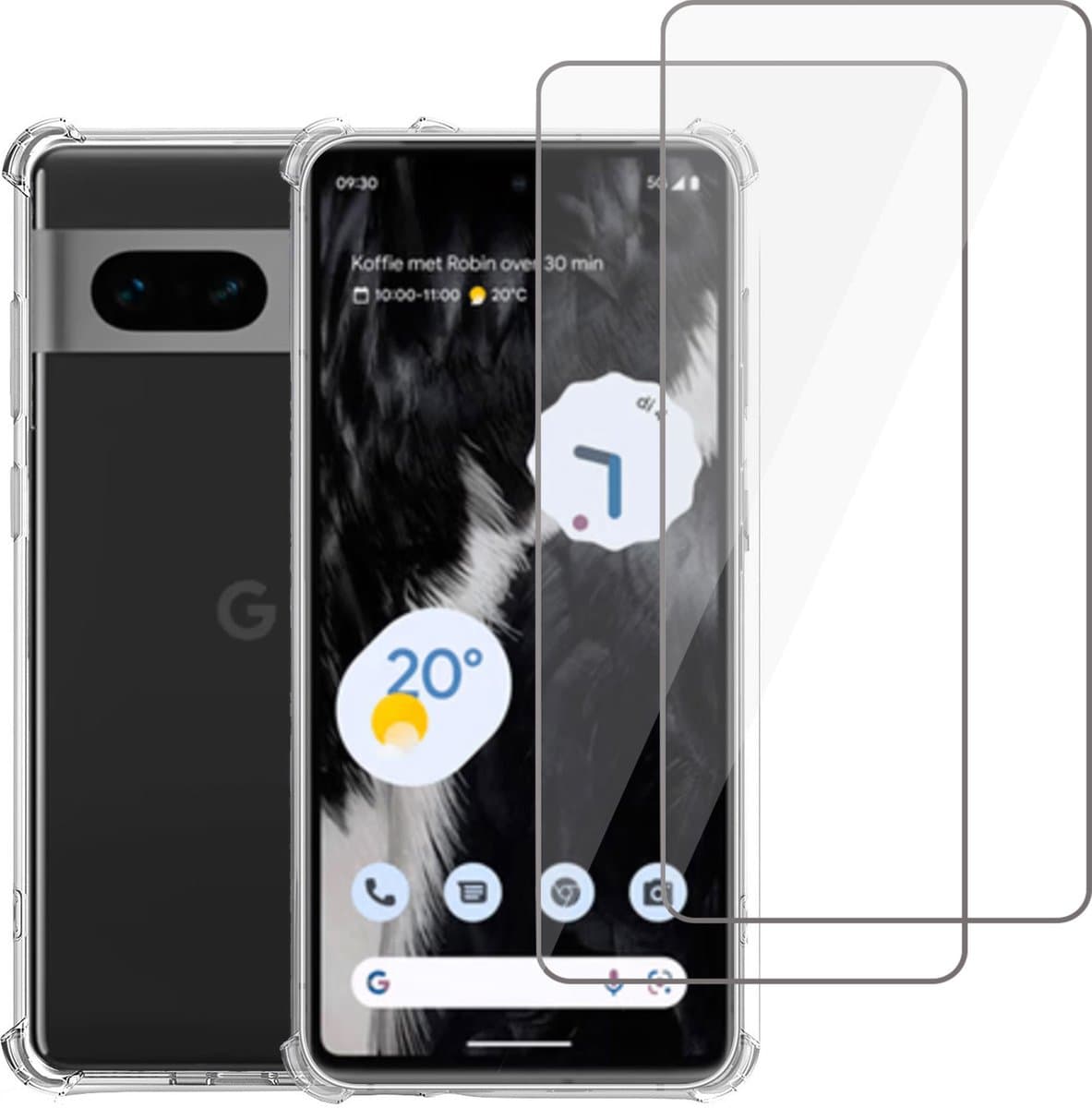 Geschikt voor Google Pixel 6 Hoesje + 2x Screenprotector – Gehard Glas Cover + Shock Proof Case – Transparant