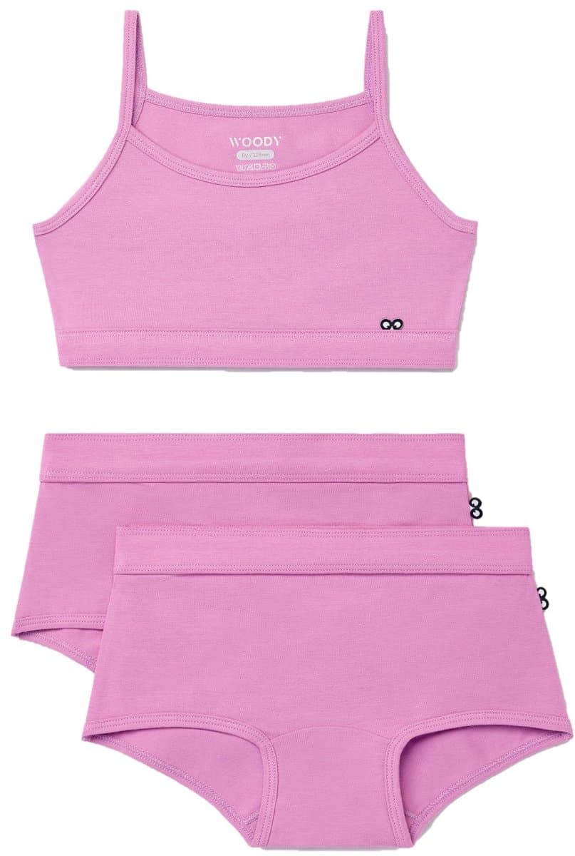 Woody ondergoed set meisjes - lilaroze – effen - 1 topje en 2 boxers - maat 164