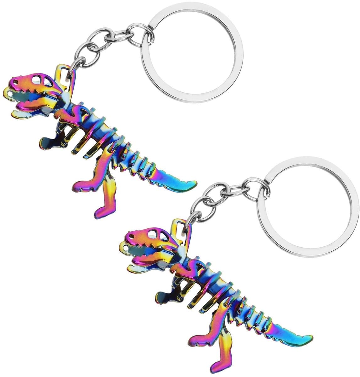 Dailygoods- Sleutelhanger Dinosaurus - 2 Stuks - Roestvrij Staal - Gesplitste Ring - Kleurrijk Ontwerp - Duurzaam en Lichtbestendig - Sleutelhangertje