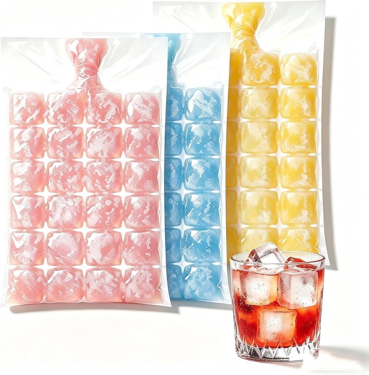 50 stuks ijsblokjeszakjes, zelfsluitend, 1200 mini-ijsblokjes, plastic, wegwerp-ijszakken, BPA-vrij, voor vriezer, picknick en camping, ijsblokjeszakken