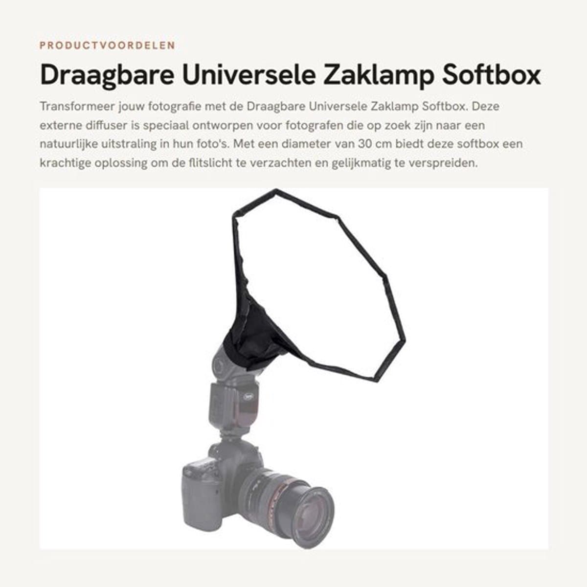 Draagbare Universele Zaklamp - Softbox Diffuser - Eenvoudige Installatie - 30 cm Diameter - Voor Fotografen - Professionele Kwaliteit