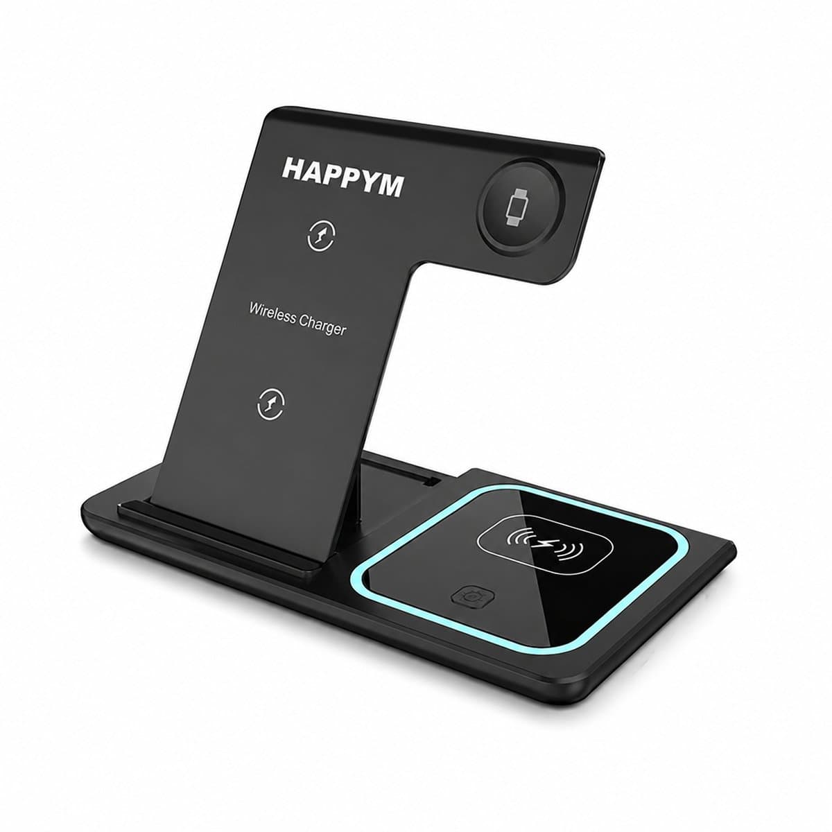 Happym Qi Oplaadstation - 3-in-1 Draadloos - 15W - Zwart