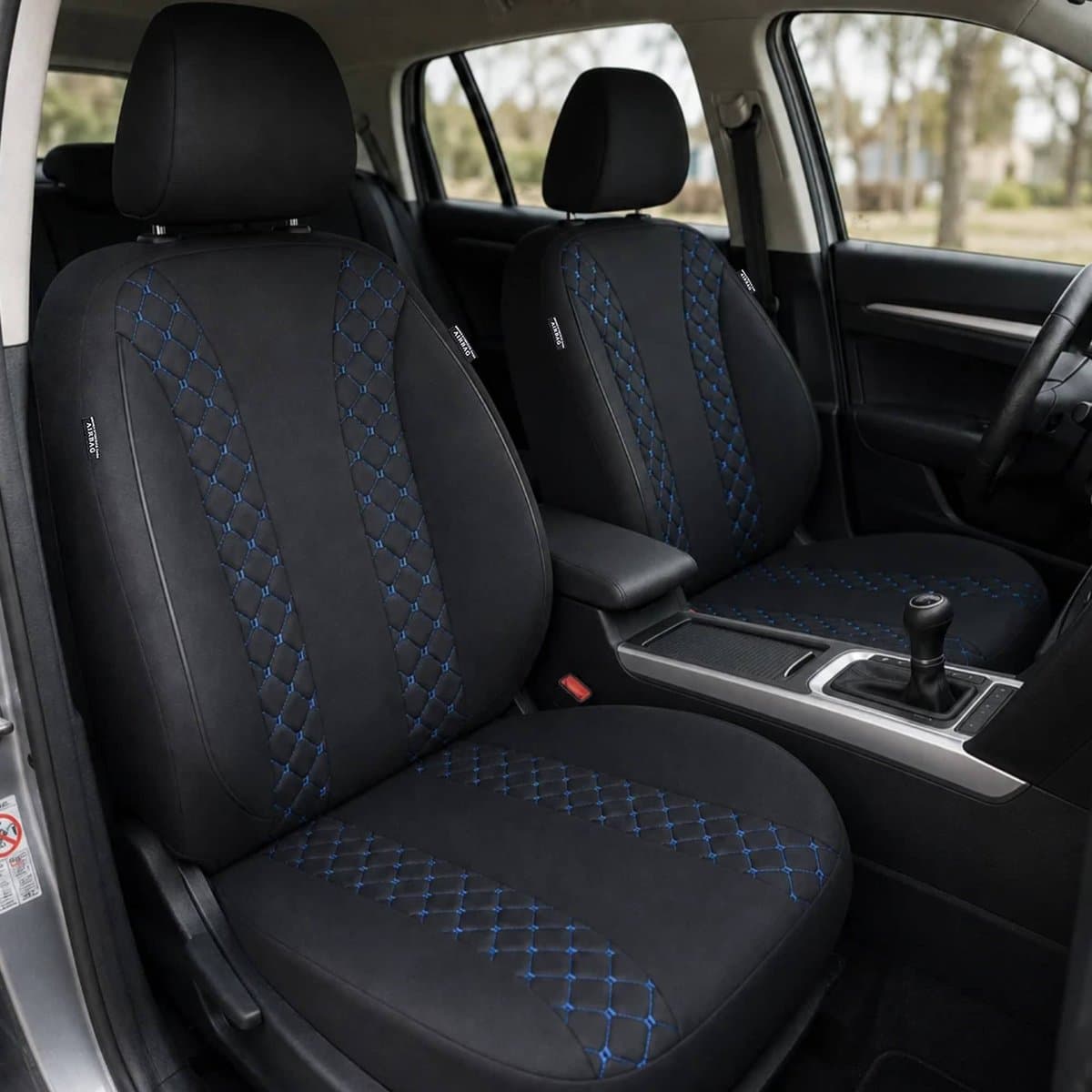 Autostoelhoezen voor Toyota Corolla BJ 2006-13 – Stoelhoezen voor bestuurder en passagier in Zwart/Blauw