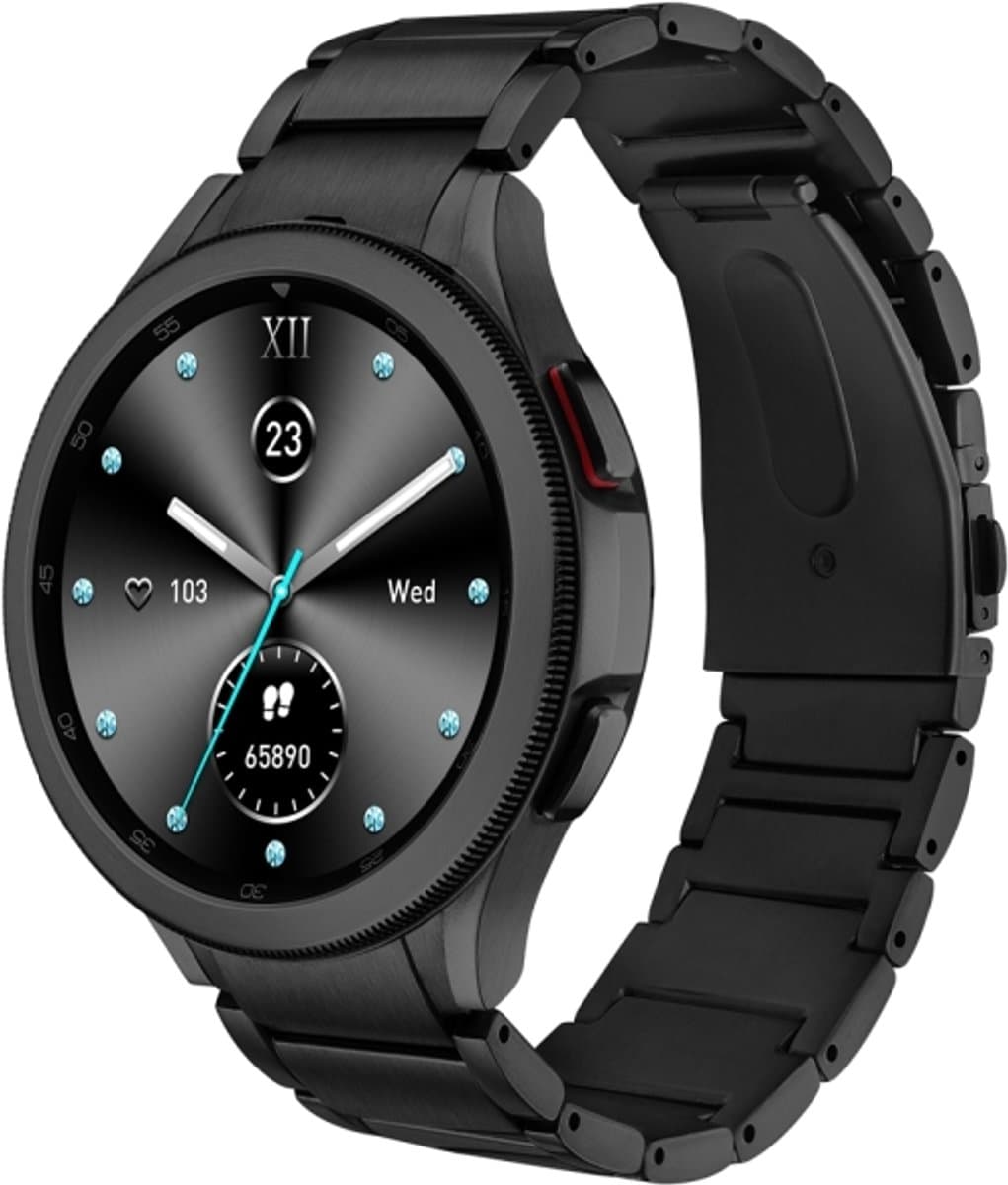 Voor Samsung Galaxy Watch5 / Watch5 Pro / Watch4 / Watch4 Classic Universal Titanium Alloy Three Plants Flat Buckle Watch Band (zwart)