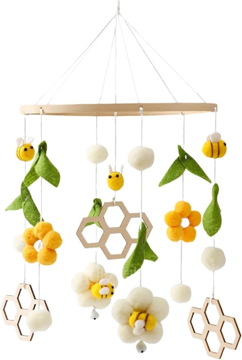 Baby Mobiel - Wieg Mobiel - Baby Ontwikkeling - Houten Frame - 23 x 54 cm - Geel