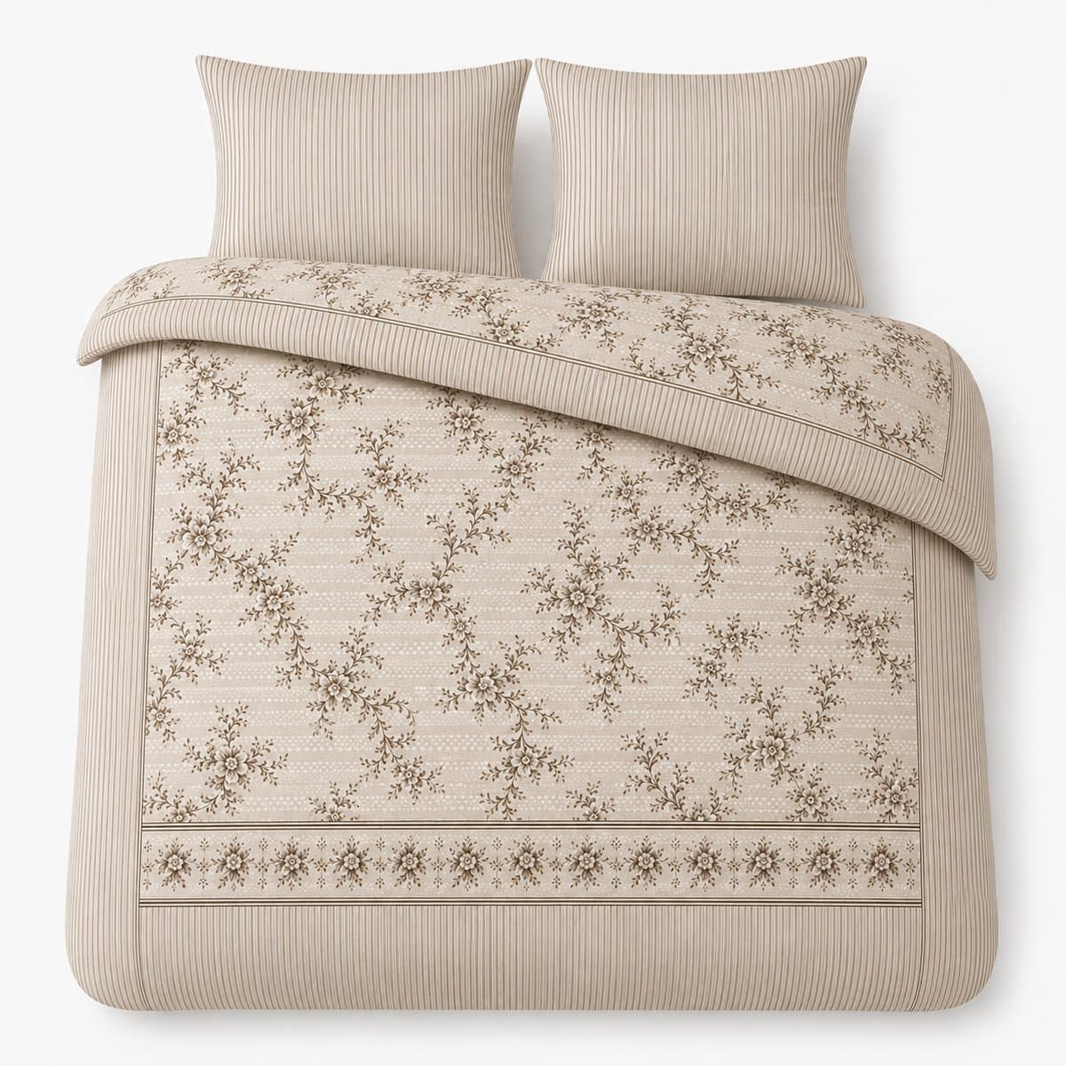 LALIVA Léonie Dekbedovertrekset – 200 x 220 cm – 100% Katoen – 2 Kussenslopen – Bloemen – Beige/Bruin