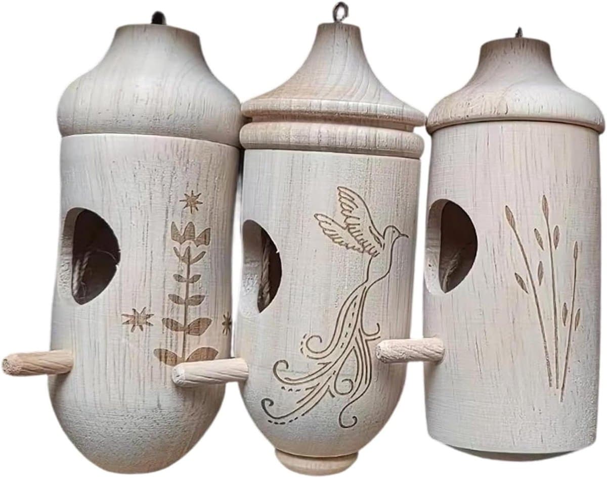 Houten Kolibriehuizen - Vogelhuisjes Tuin - Natuur Welkom - Premium Hout - 3 Stuks - Meerkleurig