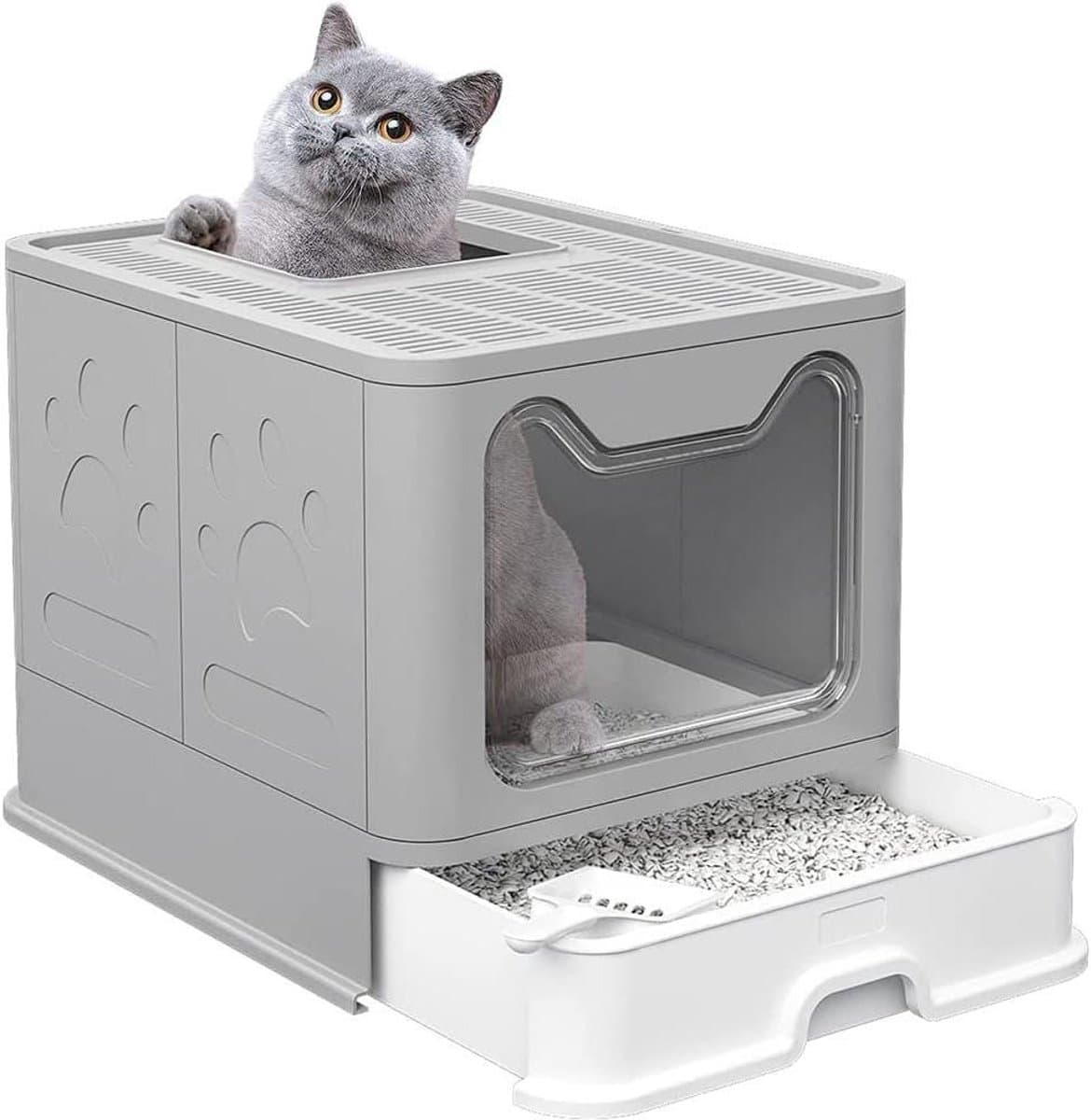 Kattenbak - Kattentoilet - Minder Sporen - Uittrekbaar Tablet - 51 x 41 x 38 cm - Grijs