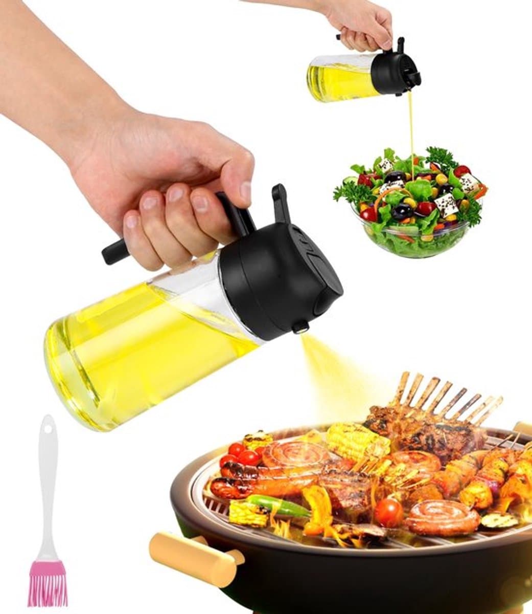 2-in-1 multifunctionele oliefles - olieverstuiver en dispenser - 1 stuk - glas