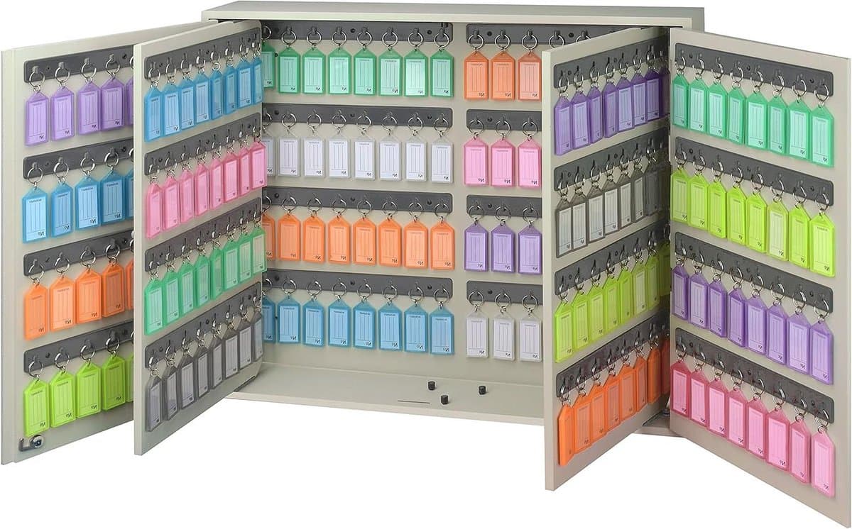 Sleutelkast Organizer - Sleutelopberger Kast - Sleutels Beheren - 256 Gekleurde Labels - 55 x 46.5 cm - Beige
