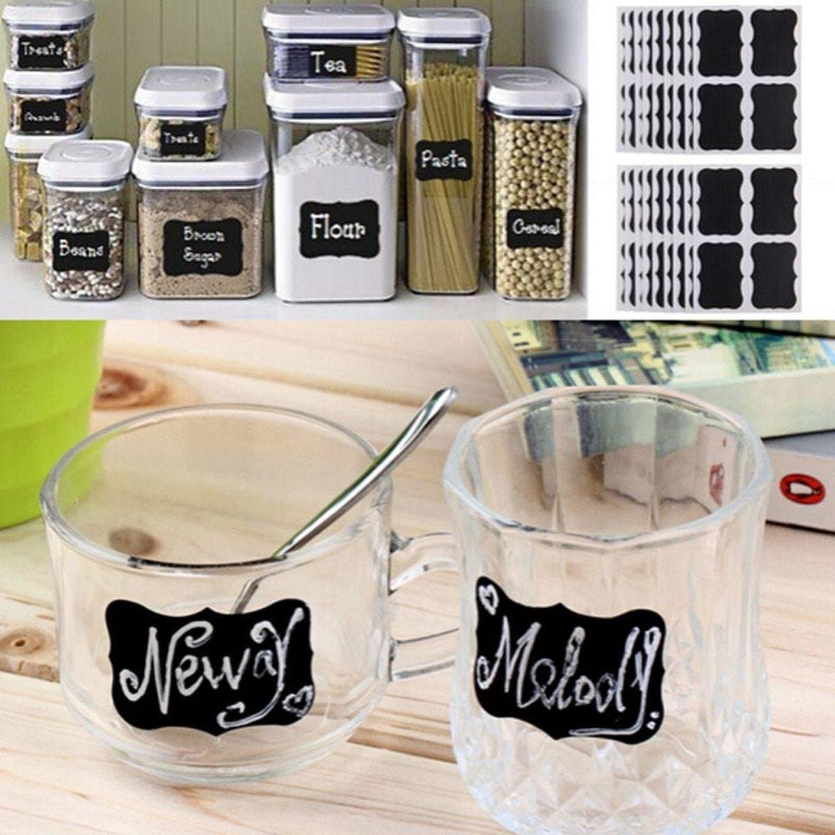 KELERINO. Keuken Etiket Labels Zwart - Inclusief Krijtstift - 108 stuks
